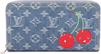 Louis Vuitton 2021-2025 Takashi Murakami Monogram Denim Cherry Zippy Wallet long wallets - Blue