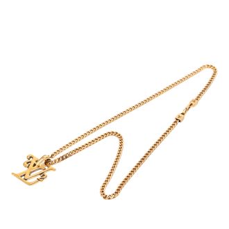 Louis Vuitton Tweedehands Nigo Gouden Geplateerde Vierkante Logo Hanger Ketting