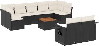 vidaXL Vidaxl - Set De Sof&aacute;s De Jard&iacute;n 10 Pzas Cojines Rat&aacute;n Sint&eacute;tico Negro