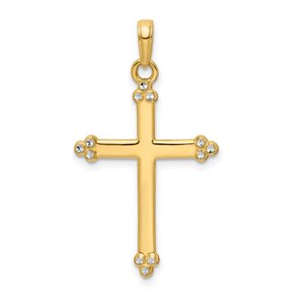 Diamond2Deal 14k Yellow Gold Rhodium Diamond-Cut Cross Pendant