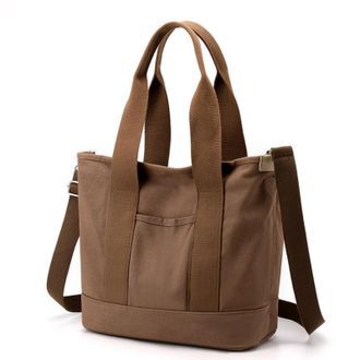 Generic Small Tote Bag with Zipper, Canvas Multi-Pocket Crossbody Bag Shoulder Bag Satchel Hobo Bag Messenger Bag 2025 (Brown,Large)