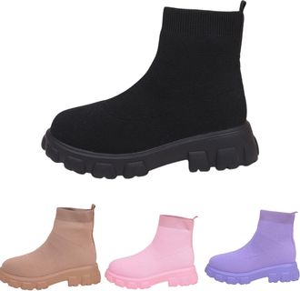 Generic Womens Mid Calf Boots Fashion Chunky Low Heel Slip On Ankle Boots for Casual Wear Travel Outfits and Outdoor Activities(Purple, 7.5)
