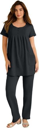 Roaman's Plus Size Two Pocket Soft Knit Swing Tunic in Black at Nordstrom, Size Medium