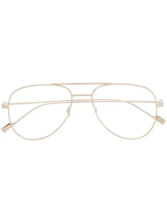Saint Laurent Eyewear logo pilot-frame glasses - men - Metal (Other) - 55 - Gold