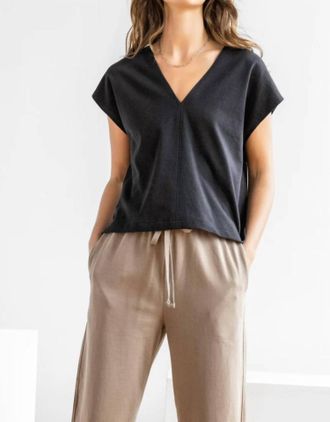 Lilla P Double V-Neck Tee In Black