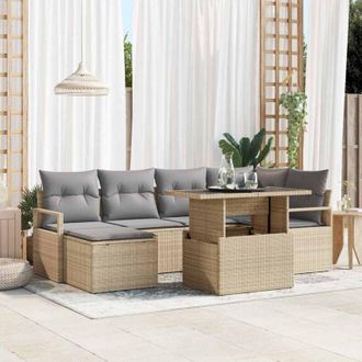vidaXL Conjunto De Sof&aacute; De Jard&iacute;n Con Coj&iacute;n 7 Pcs Beige Y Gris Claro Vidaxl