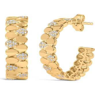 House of Brilliance 14K Yellow Gold Plated Silver 3/8 Cttw Diamond Pave Pear Link J Hoop Earrings at Nordstrom