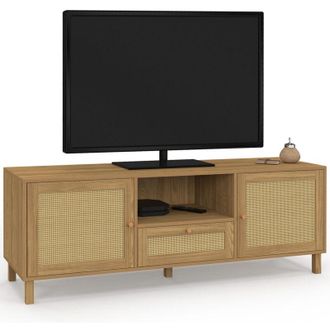 IDMarket Porta TV vintage HANAE 140 cm con 3 ante in canna effetto naturale