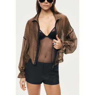 Nocturne Sheer Zip-Front Jacket in Camel at Nordstrom, Size Medium