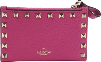 Valentino Rockstud Kaarthouder met Rits - Dames - Portefeuilles - Roze - ONE Size - Leer - Accessoires