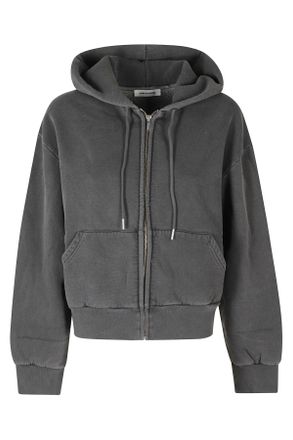 Low Classic Grey Washed Cotton Cropped Zip Hoodie