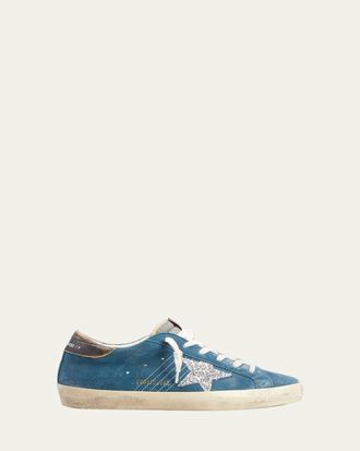 Golden Goose Super-Star Suede Glitter Low-Top Sneakers