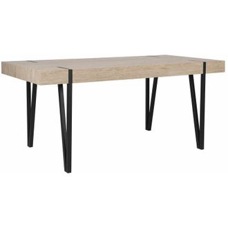 Beliani Tavolo da Pranzo Piano Legno Chiaro Gambe in Metallo Nero 150 x 90 cm Adena