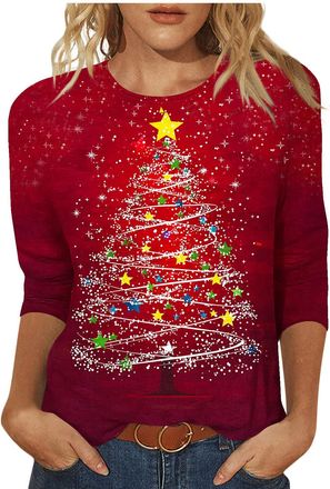 Generic Christmas Jumpers For Women Christmas Tshirts Xmas Jumpers Sparkly Tops Ladies Sweatshirts Light Up T Shirt Funny Clothes Xmas Dresses Plus Size Cloth