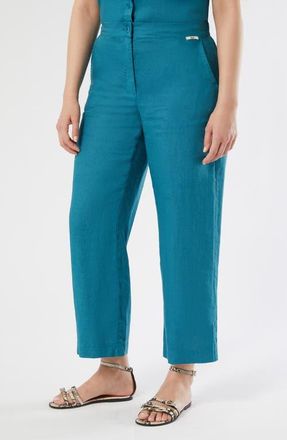 Marina Rinaldi Vorafo Linen Crop Wide Leg Pants in Turquoise at Nordstrom, Size 20W