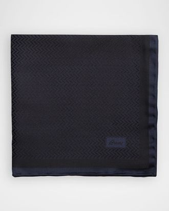 Brioni Men & apos;s Chevron Jacquard Hand-Rolled Silk Pocket Square