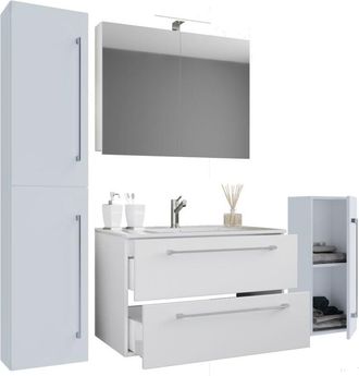 VCM 5pcs Set 1 lavabo con due cassetti, 1 armadio a specchio, 1 lavabo, 1 midischrank, 1 armadio alto lavabo in ceramica armadietto inferiore pensile 80