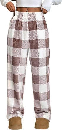 Generic Womens Plush Fleece Lounge Pants, High-Waisted Drawstring Pyjama Bottoms with Pockets | Soft Flannel Check & Solid Fleece Trousers for Ladies Homewear