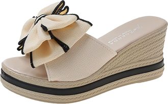 Generic Casual Sandals For Women Comfortable Wedge Sandals Double Bowknots Embellished Sandal Fashion Slip On Sandal Non Slip Walking Shoes Summer Beach Shoes