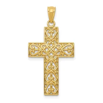 Diamond2Deal 14k Yellow Gold Diamond-cut Filigree Cross Pendant