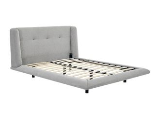 Vente-Unique Cama 160 x 200 cm con cabecero capiton&eacute; - Tela - Gris claro - PENAVI