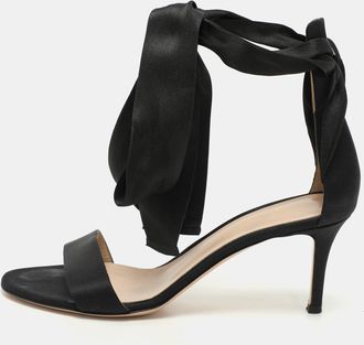 Gianvito Rossi Black Satin Gala Ankle Strap Sandals