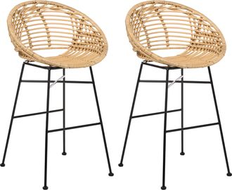 Beliani Conjunto De 2 Sillas De Bar Industrial Boho De Rat&aacute;n Comedor Cocina Patas De Hierro Natural Windom