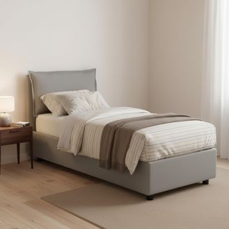 Dmora Talamo Italia - Cama Individual Zusanne, Cama Contenedor Con Revestimiento De Tela, 100% Made In Italy, Apertura Frontal, Adecuado Para Colch&oacute;n Cm 90x