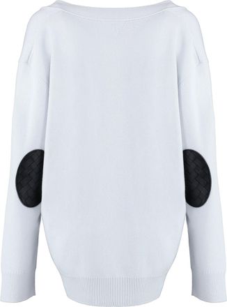 Bottega Veneta Womens Cashmere Cardigan With Elbow Patches Light Blue Cardigans Sweater