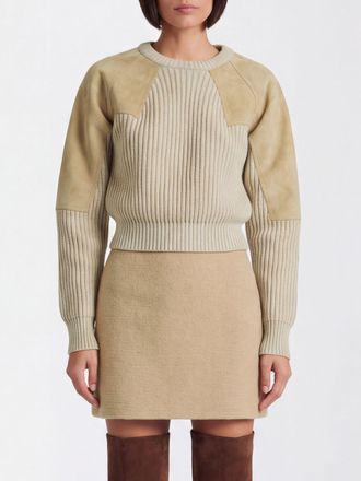 Max Mara Cashmere and Wool Crewneck Jumper with Leather Inserts and Embroidery