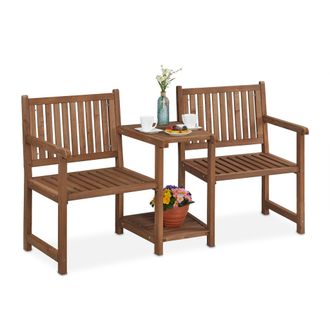 Relaxdays Banco Jard&iacute;n Con Mesa Integrada, 2 Plazas, Asiento Exterior Madera, Balc&oacute;n Y Terraza, 86x161x61 Cm, Marr&oacute;n - Relaxdays