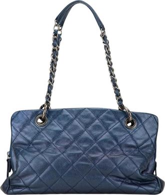 Chanel Pre-owned Quilted Iridescent Caviar Chic Shopping Tote - Dames - Vintage Schoudertas - Blauw - ONE Size - Leer - Vintage