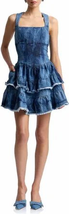 Avec Les Filles Raw Edge Ruffle Minidress in Navy Tiedye at Nordstrom, Size 10