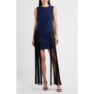 La Petite Robe Di Chiara Boni Salix Long Fringe Cocktail Dress in Navy/black at Nordstrom, Size 14