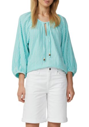 s.Oliver Klassische Bluse S.OLIVER, Damen, Gr. 34, blau (pool blau), Web, Obermaterial: 100% Baumwolle, unifarben, relaxed fit taillenbedeckt, U-Boot-Ausschnit