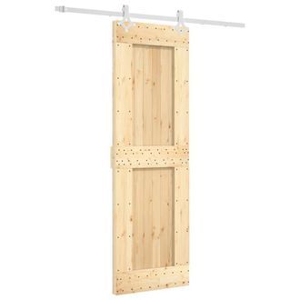 Berkfield Home Sliding Door with Hardware Set 70x210 cm Solid Wood Pine in Brown