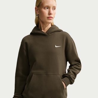 Nike Womens Studio Fleece Medium Weight Pullover Hoodie in Brown | IR8301-212
