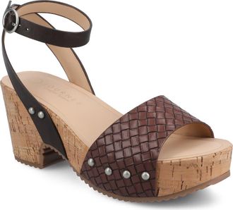 Journee Collection Vanessa Block Heel Platform Sandal in Chocolate Woven at Nordstrom Rack, Size 8.5