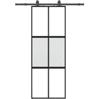 vidaXL Vidaxl - Puerta Corredera Con Herrajes Negro 76x205 Cm Vidrio Templado