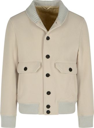 Eleventy Beige Wool Blend Bomber Jacket