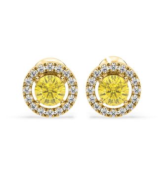 The Diamond Store Ella Yellow Lab Diamond 1.34ct Halo Earrings in 18K Yellow Gold - Elara Collection