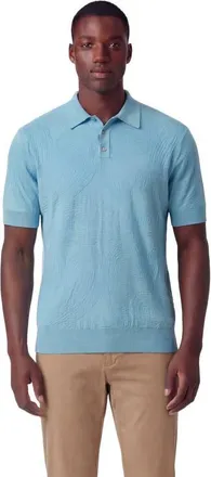Lords of Harlech Mens Jacquard Linen Cotton Polo in Teal at Nordstrom, Size Xx-Large