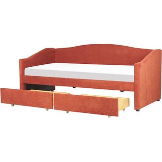 Beliani Beliani - Modern Daybed eu Single Size Polyester Upholstery Slatted Frame Eucalyptus Wood Plywood Drawers Red Vittel