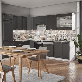 Vicco Cocina Esquinera Fame-line, Antracita-oro/blanco, 227 X 60 Cm Sin Encimera