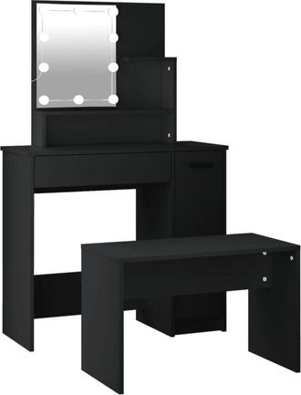 vidaXL Dressing Table Set with led Black Engineered Wood Vidaxl