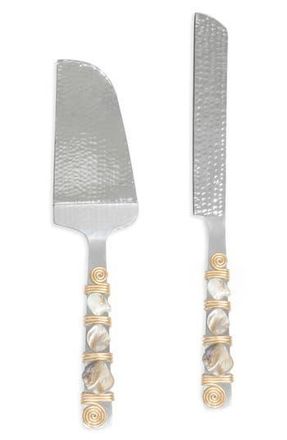 Tiramisu Mother-of-Pearl Embellished 2-Piece Cake Serving Set in Ivory/Gold at Nordstrom Rack