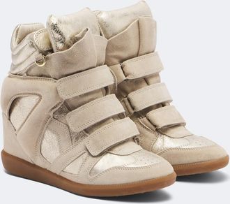 Isabel Marant Bekett metallic leather and suede wedge sneakers