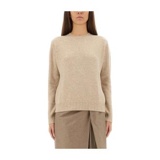 Max Mara Gebreid kledingstuk met ronde hals - Dames - Cashmere truien - Beige - L - Kasjmier - Truien & Vesten