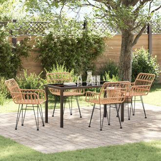 Berkfield Home 5 Piece Garden Dining Set Brown Poly Rattan
