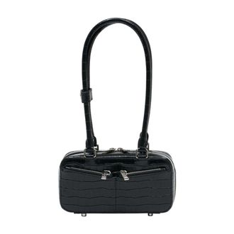 Self Portrait Crocodile-Embossed Leather Shoulder Bag - Black